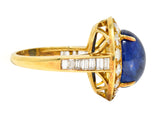 Van Cleef & Arpels 1980's 3.86 CTW Sapphire Cabochon Diamond 18 Karat Yellow Gold Vintage Halo Ring Wilson's Estate Jewelry