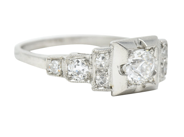 Art Deco 0.50 CTW Old European Cut Diamond Platinum Stepped Engagement Ring
