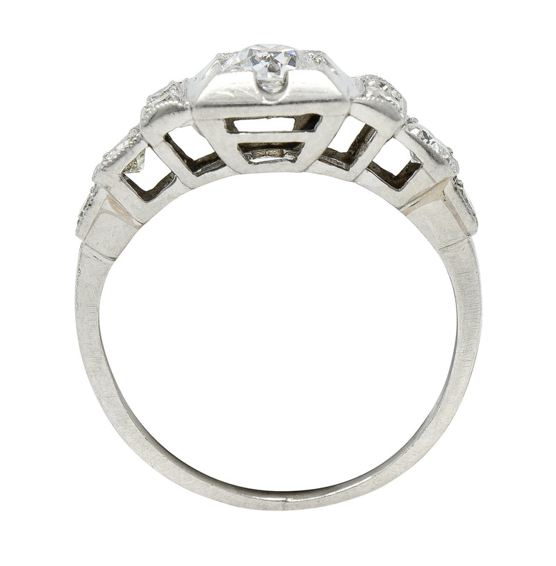 Art Deco 0.50 CTW Old European Cut Diamond Platinum Stepped Engagement Ring Wilson's Estate Jewelry