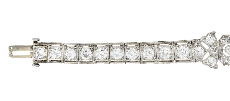 Art Deco 7.86 CTW Old European & Mine Cut Diamond Onyx Platinum Buckle Line Bracelet Wilson's Estate Jewelry