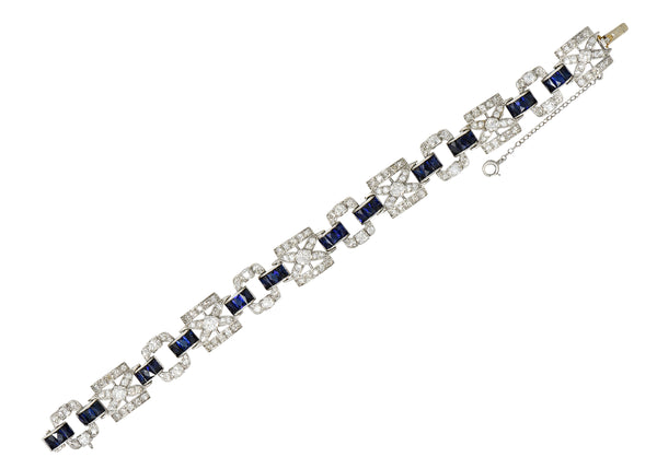 Art Deco 6.42 CTW Old Mine Cut Diamond Platinum X Buckle Line Bracelet