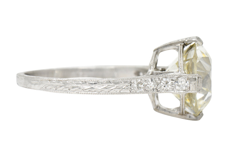 Baskin Bros. Art Deco 3.82 CTW Old European Cut Diamond Platinum Wheat Engagement Ring GIA Wilson's Estate Jewelry