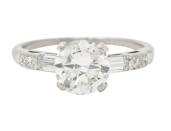 Mid-Century 1.16 CTW Transitional Cut Diamond Platinum Arch Vintage Engagement Ring