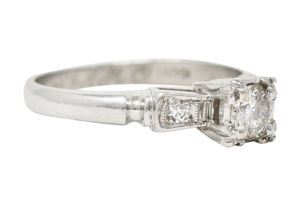 Mid-Century 0.40 CTW Transitional Cut Diamond Platinum Bow Vintage Engagement Ring