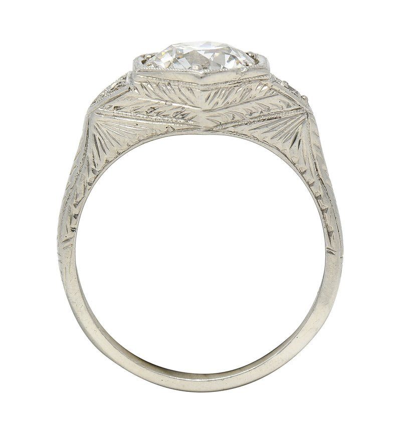 Art Deco 1.60 CTW Old European Cut Diamond 14 Karat White Gold Wheat Hexagonal Engagement Ring Wilson's Estate Jewelry