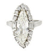 Mid-Century 2.42 CTW Marquise Cut Diamond Platinum Halo Vintage Engagement Ring Wilson's Estate Jewelry