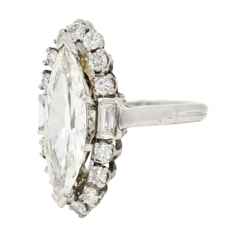 Mid-Century 2.42 CTW Marquise Cut Diamond Platinum Halo Vintage Engagement Ring Wilson's Estate Jewelry