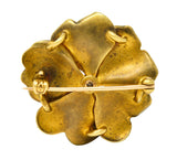 Carter Gough Art Nouveau Old European Cut Diamond Pearl Basse-Taille Enamel 14 Karat Yellow Gold Poppy Antique Flower Brooch Wilson's Estate Jewelry