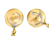 Victorian Enamel 14 Karat Yellow Gold Pansy Forget-Me-Not Greek Key Antique Drop Earrings Wilson's Estate Jewelry