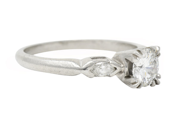 Mid-Century 0.82 CTW Diamond Platinum Marquise Three Stone Engagement Ring GIA