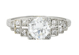Art Deco 1.14 CTW Old European Cut Diamond Platinum Stepped Heart Trellis Engagement Ring Wilson's Estate Jewelry