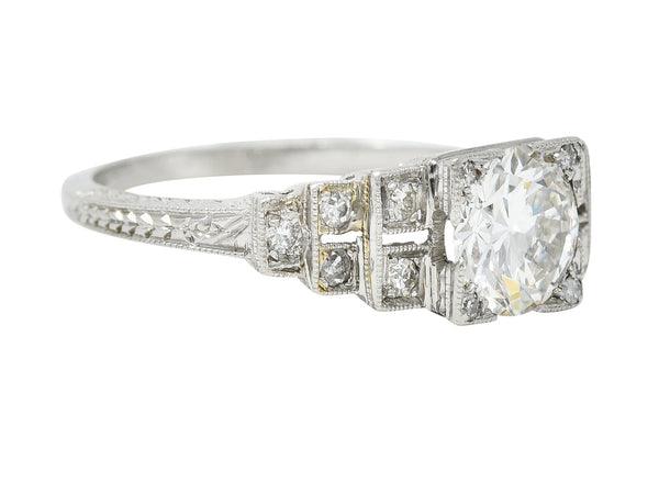 Art Deco 1.14 CTW Old European Cut Diamond Platinum Stepped Heart Trellis Engagement Ring Wilson's Estate Jewelry