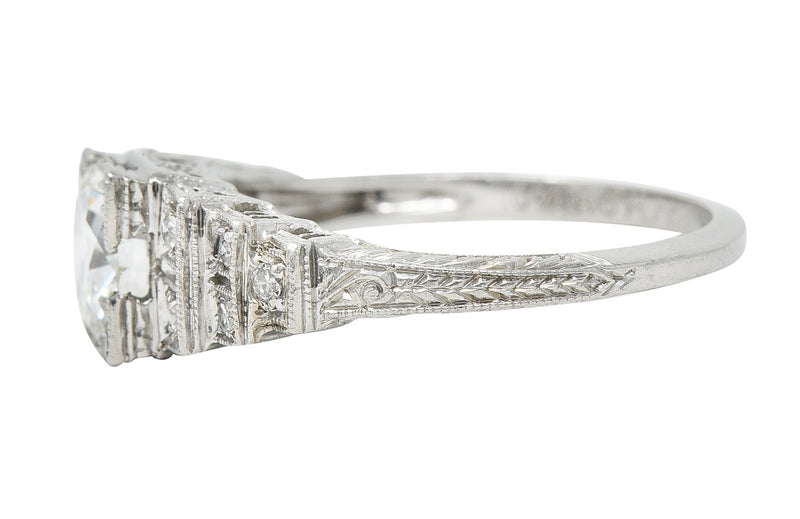 Art Deco 18k White Gold Belais Hexagon Diamond Solitaire Ring