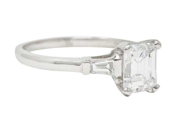 Mid-Century 2.02 CTW Emerald Cut Diamond Platinum Cathedral Vintage Engagement Ring GIA