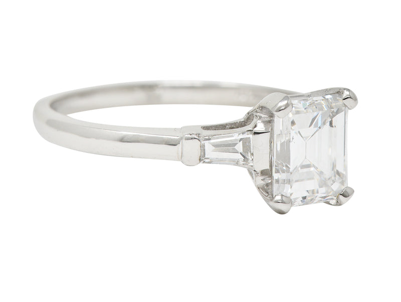 Mid-Century 2.02 CTW Emerald Cut Diamond Platinum Cathedral Vintage Engagement Ring GIA Wilson's Estate Jewelry