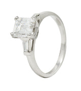 Mid-Century 2.02 CTW Emerald Cut Diamond Platinum Cathedral Vintage Engagement Ring GIA Wilson's Estate Jewelry