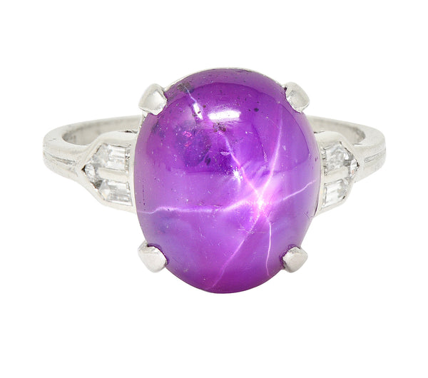 Tiffany & Co. Art Deco 11.70 CTW No Heat Ceylon Fancy Purple Star Sapphire Diamond Platinum Cabochon Ring AGL Wilson's Estate Jewelry