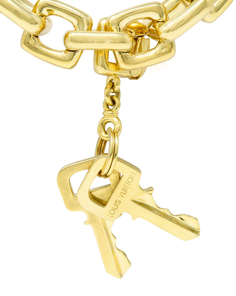 Louis Vuitton 18K Gold Luggage Padlock Charm Chain Bracelet