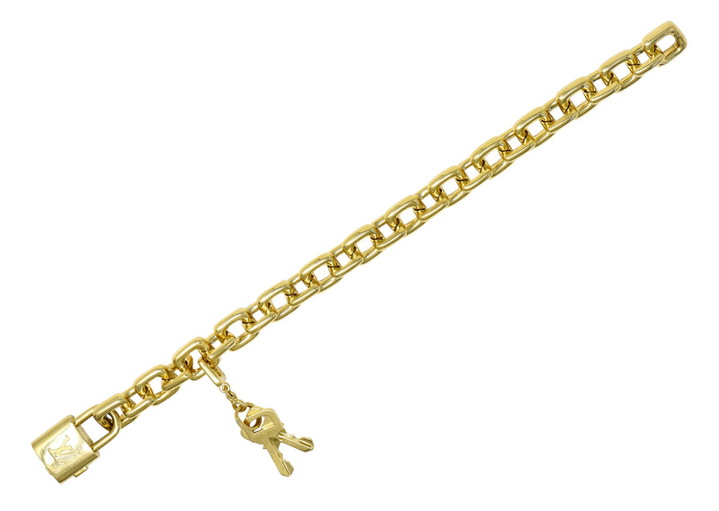 Luxury Accessories:Accessories, Louis Vuitton 18K Yellow Gold World Travel Charm  Bracelet withLock, …