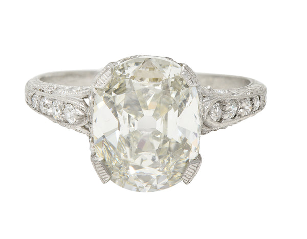 Art Deco 3.59 CTW Old Mine Cut Diamond Platinum Wheat Vintage Engagement Ring