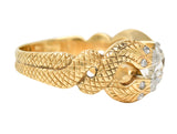 Victorian 1.22 CTW Old Mine Cut Diamond Platinum 14 Karat Yellow Gold Snake Antique Engagement Ring Wilson's Estate Jewelry