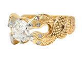 Victorian 1.22 CTW Old Mine Cut Diamond Platinum 14 Karat Yellow Gold Snake Antique Engagement Ring Wilson's Estate Jewelry