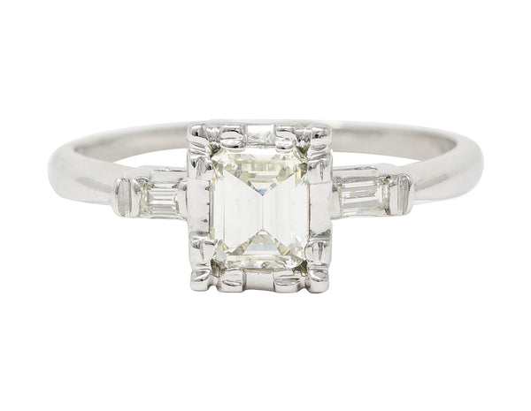 S. Wechter Co. Mid-Century 0.62 CTW Emerald Cut Diamond 14 Karat White Gold Three Stone Vintage Engagement Ring
