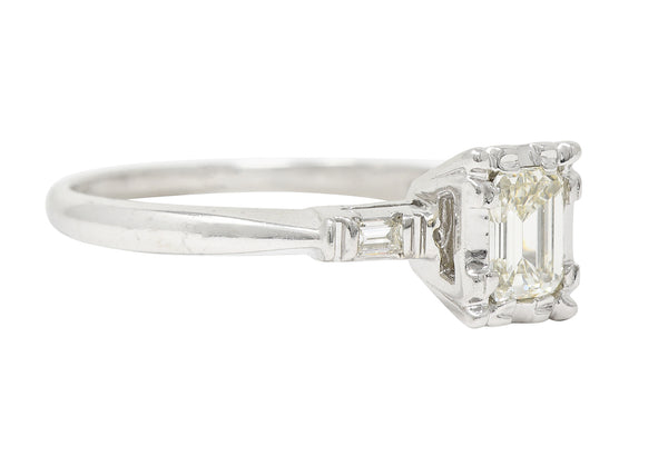 S. Wechter Co. Mid-Century 0.62 CTW Emerald Cut Diamond 14 Karat White Gold Three Stone Vintage Engagement Ring