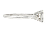 S. Wechter Co. Mid-Century 0.62 CTW Emerald Cut Diamond 14 Karat White Gold Three Stone Vintage Engagement Ring Wilson's Estate Jewelry