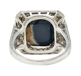Marcus & Co. Art Deco Octagonal Black Opal Emerald Diamond Platinum Foliate Halo Vintage Ring GIA Wilson's Estate Jewelry