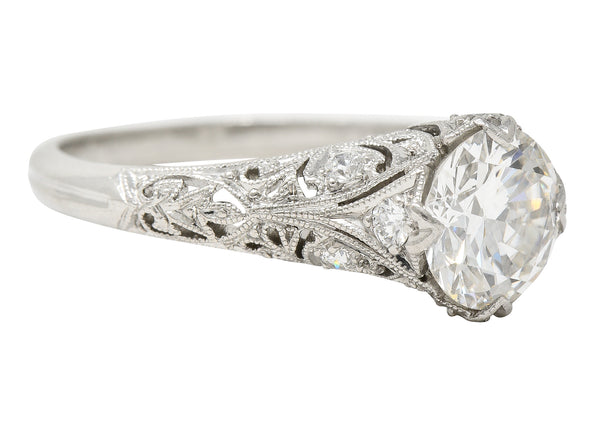 Art Deco 1.44 CTW Old European Cut Diamond Platinum Fleur-De-Lis Engagement Ring