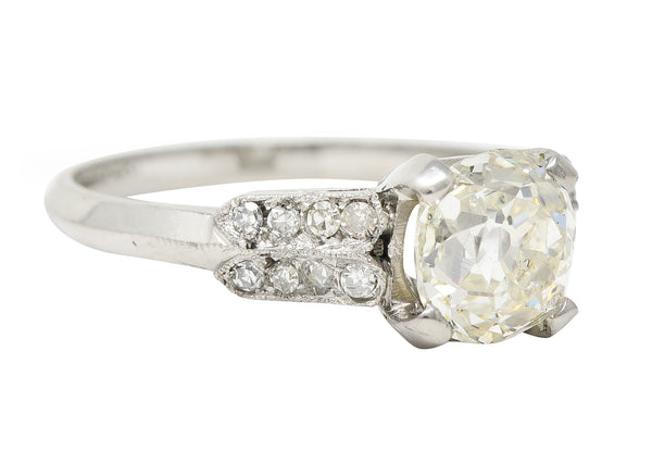 Mid-Century 1.56 CTW Old Mine Cut Diamond Platinum Knife Edge Vintage Engagement Ring