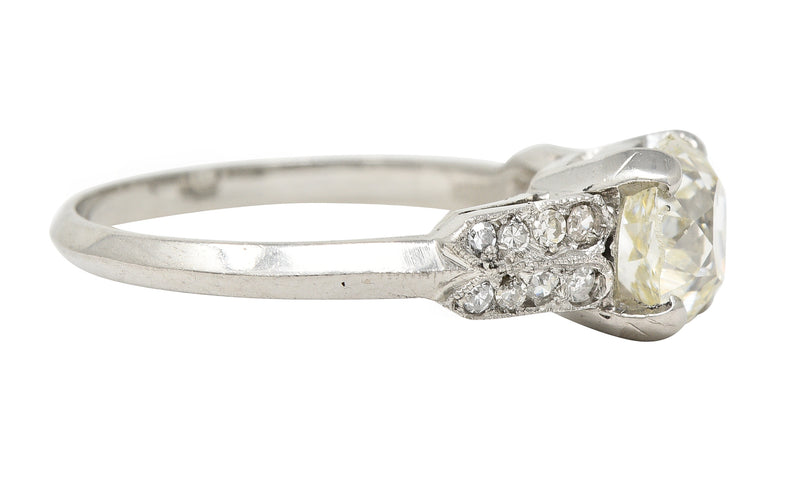 Mid-Century 1.56 CTW Old Mine Cut Diamond Platinum Knife Edge Vintage Engagement Ring Wilson's Estate Jewelry