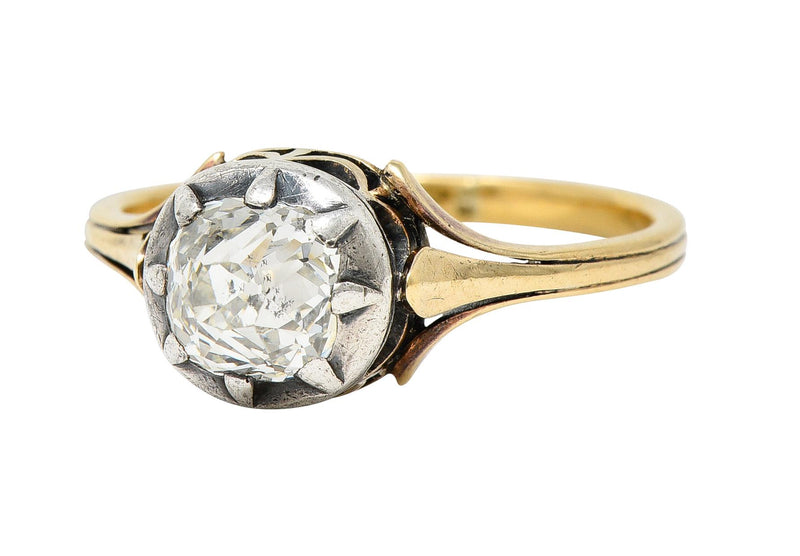 Victorian Old Mine Cut Diamond 14K Yellow Gold Silver Antique Engagement Ring