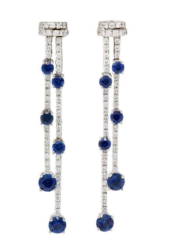 Spark Contemporary 2.22 CTW Sapphire Diamond 18 Karat White Gold Fringe Drop Earrings