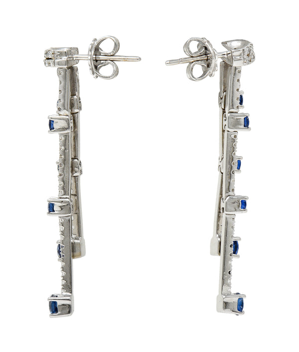 Spark Contemporary 2.22 CTW Sapphire Diamond 18 Karat White Gold Fringe Drop Earrings