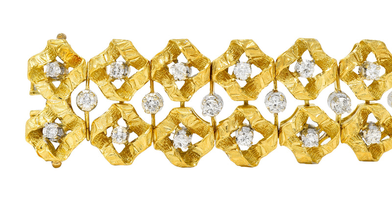 Buccellati 2.88 CTW Diamond 18 Karat Two-Tone Gold Vintage Wide Ribbon Bracelet Wilson's Estate Jewelry