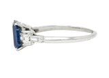 Bailey Banks & Biddle Mid-Century 1.67 CTW Emerald Cut Sapphire Diamond Platinum Knife Edge Vintage Ring Wilson's Estate Jewelry