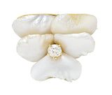 Art Nouveau Diamond Carved Mother-Of-Pearl 14 Karat Yellow Gold Pansy Antique Floral Brooch Wilson's Estate Jewelry