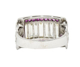Mid-Century 5.13 CTW Baguette Diamond Ruby Platinum Floral Channel Vintage Wide Band Ring Wilson's Estate Jewelry
