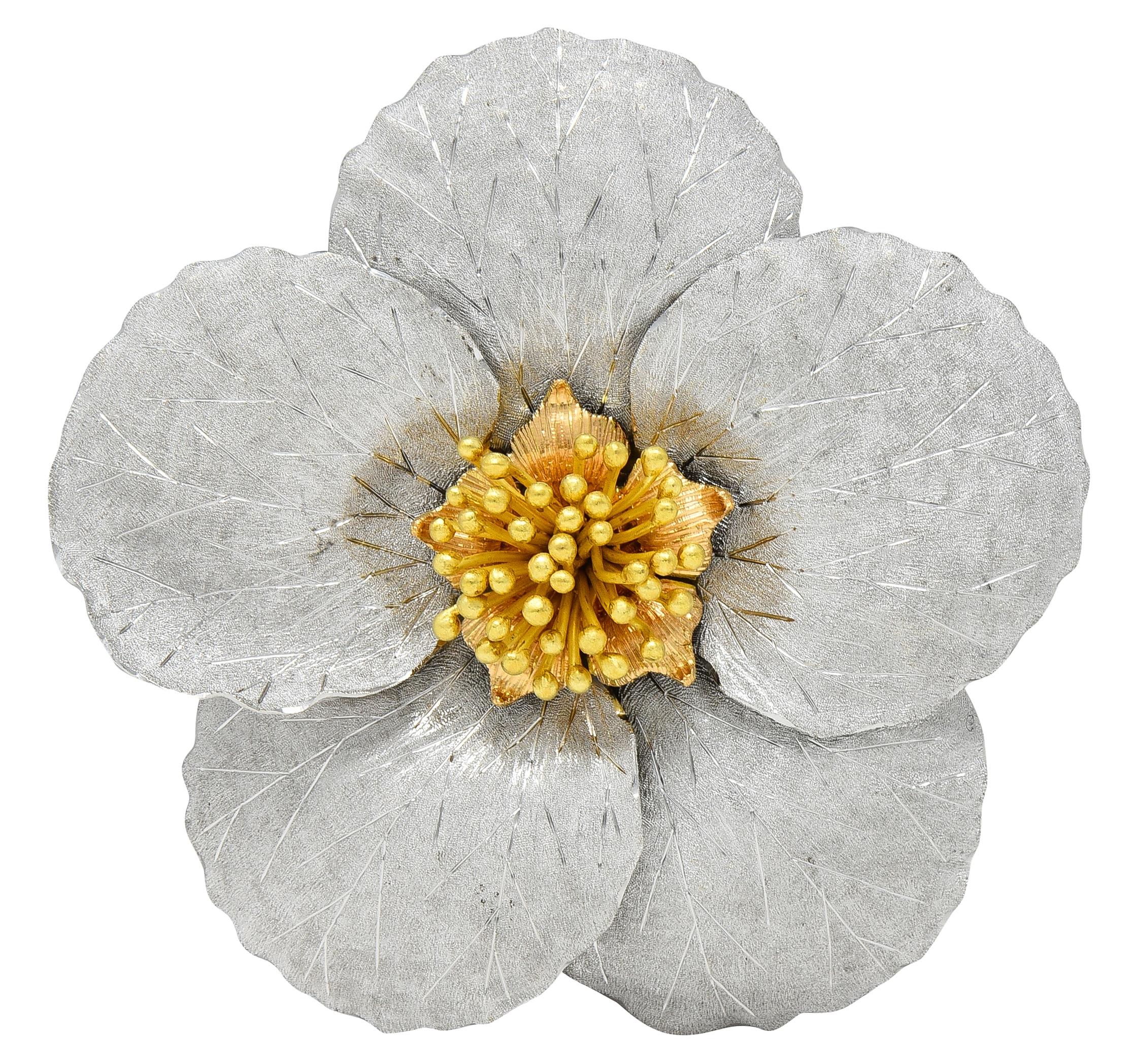 Buccellati 1990's 18 Karat Tri-Colored Gold Vintage Fiori Magnolia Flower Brooch