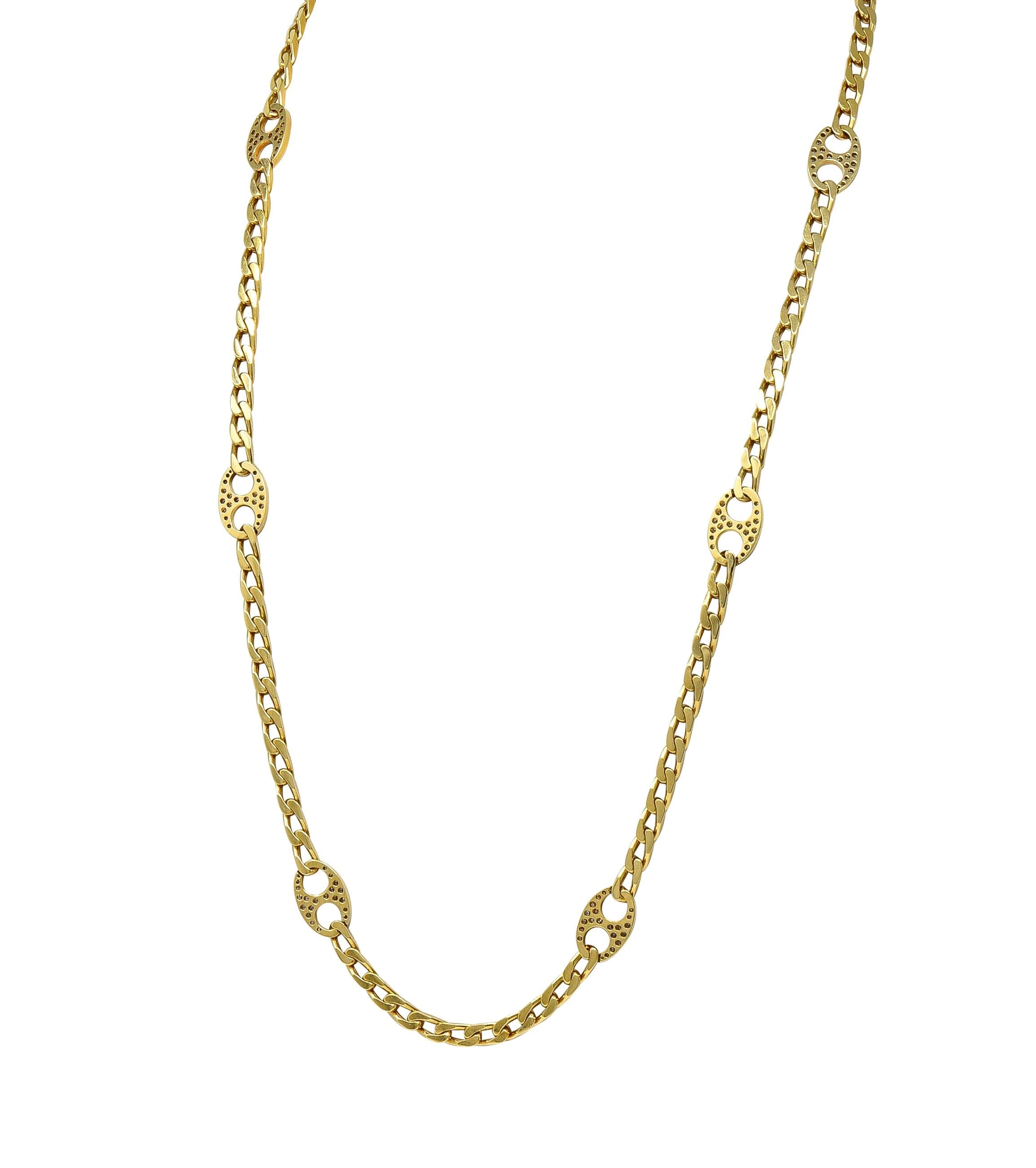 Bulgari 1980's Diamond 18 Karat Yellow Gold Vintage Mariner Link Chain Necklace