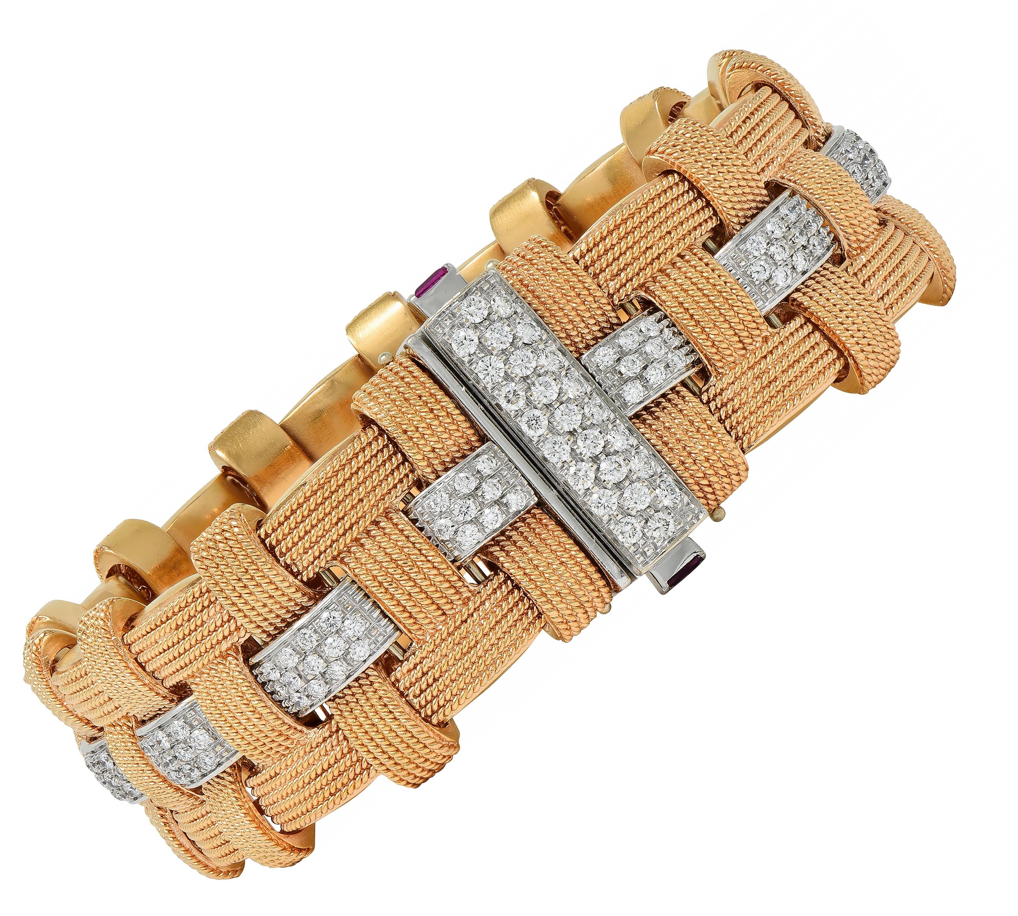 Roberto Coin 3.48 CTW Diamond Ruby 18K Two-Tone Gold Woven Magnifica Bracelet