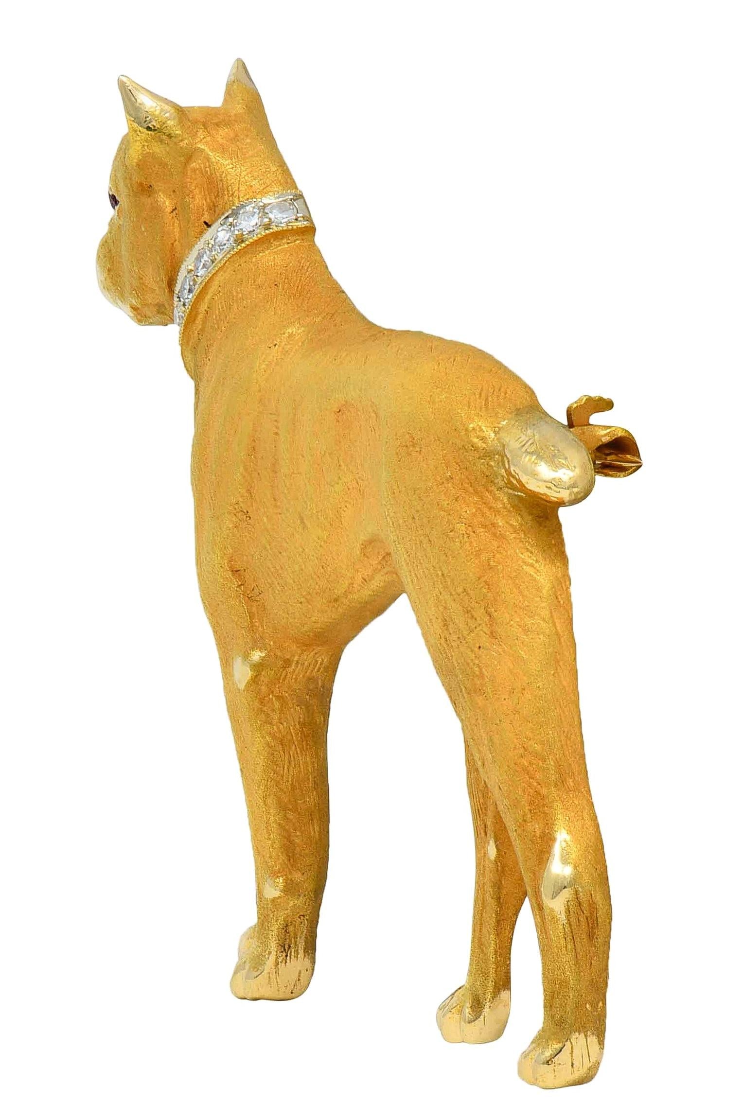 Edwardian Diamond Ruby 14 Karat Yellow Gold Antique Boxer Dog Brooch