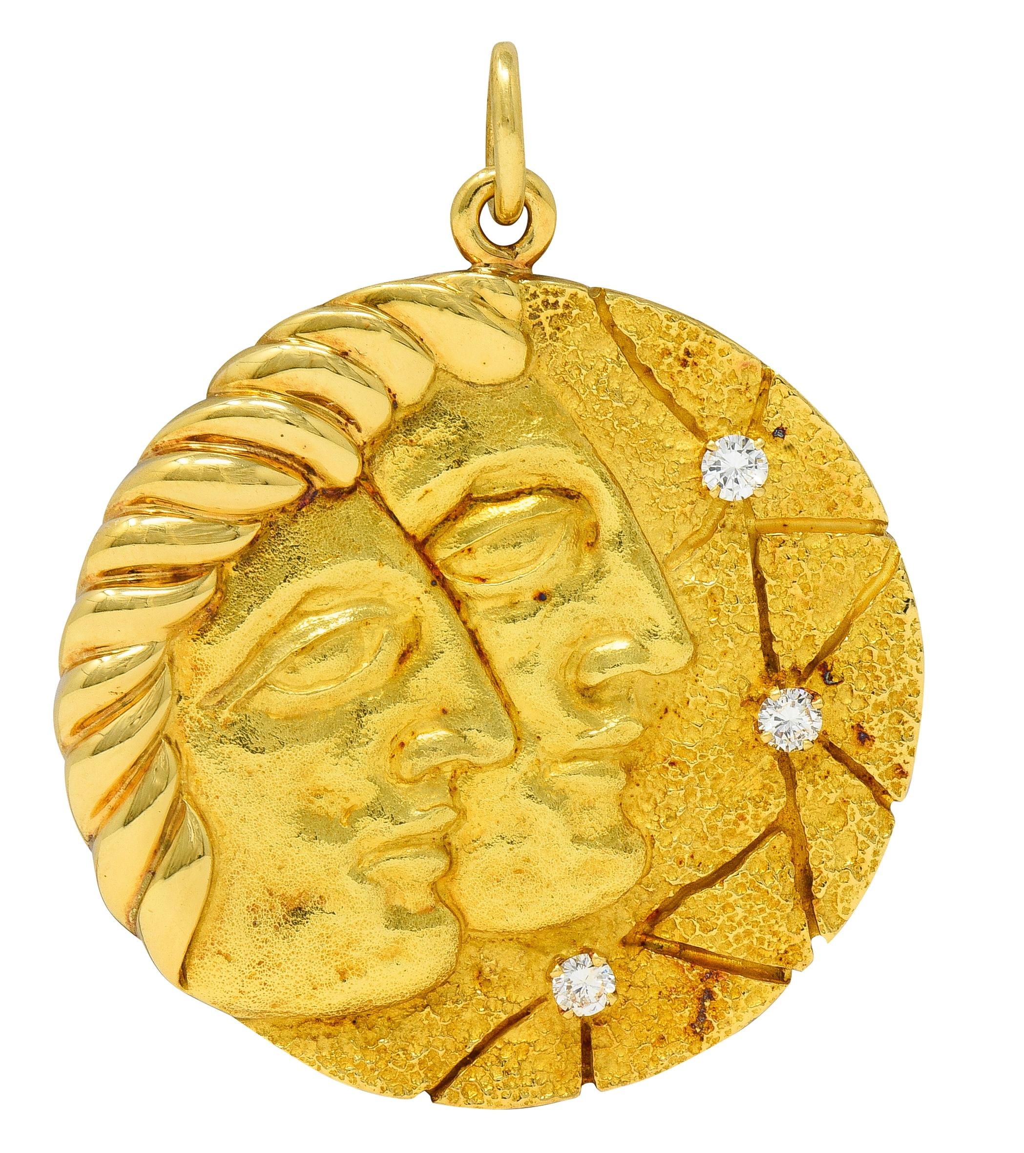 Tiffany & Co. 1970's Diamond 18 Karat Yellow Gold Vintage Gemini Zodiac Pendant