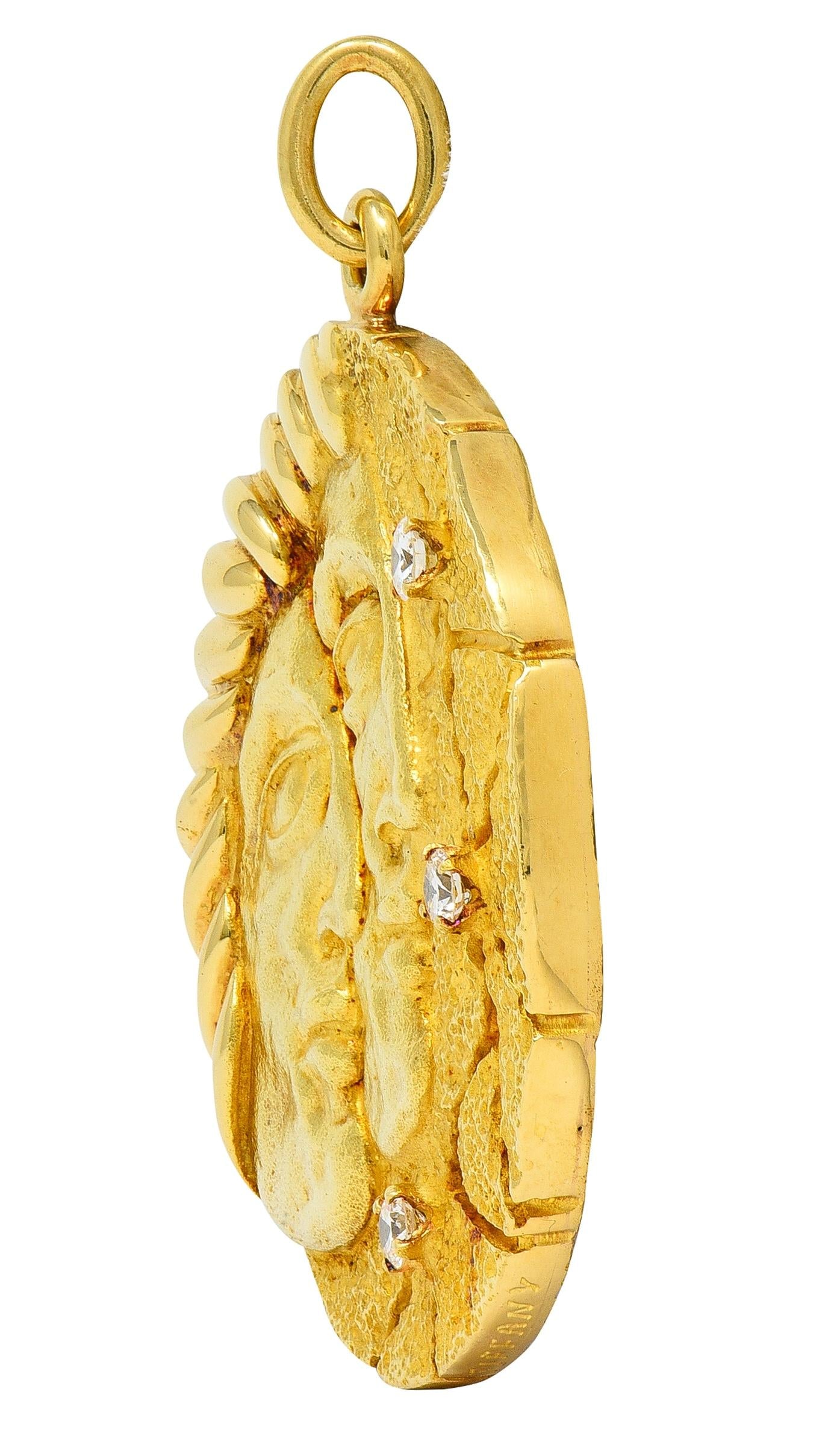 Tiffany & Co. 1970's Diamond 18 Karat Yellow Gold Vintage Gemini Zodiac Pendant