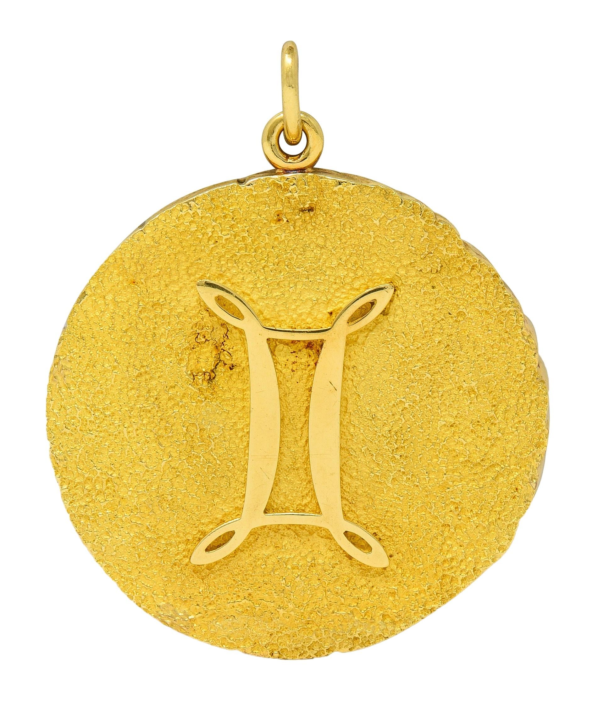 Tiffany & Co. 1970's Diamond 18 Karat Yellow Gold Vintage Gemini Zodiac Pendant