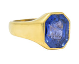 1960's 8.26 CTW No Heat Ceylon Sapphire 18 Karat Gold Heraldic Signet Ring GIA