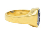 1960's 8.26 CTW No Heat Ceylon Sapphire 18 Karat Gold Heraldic Signet Ring GIA