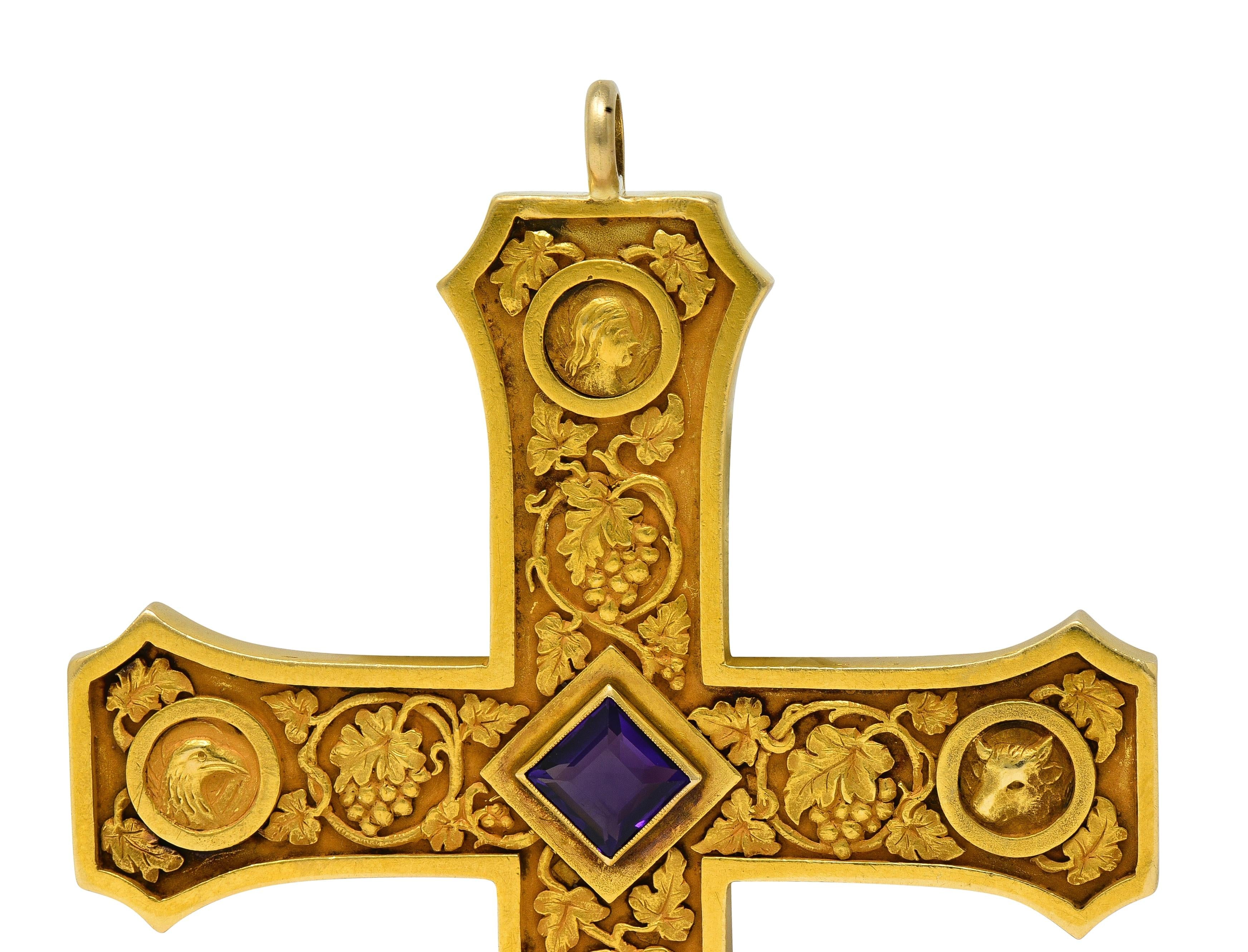 Tiffany & Co. 1923 Amethyst 18K Gold Antique Commemorative Bishops Cross Pendant